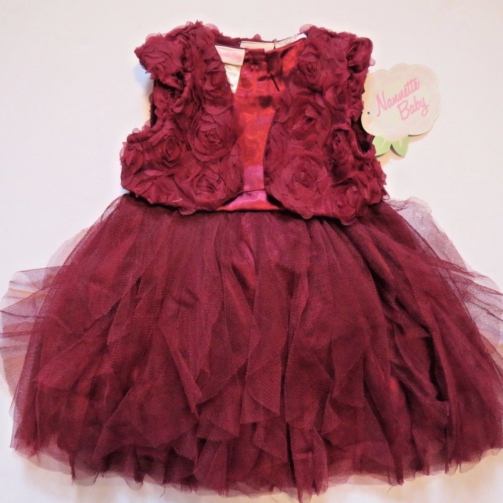Nannette Baby Girl 12 Mo Red Soutache Tulle Shrug Dress Set Burgundy